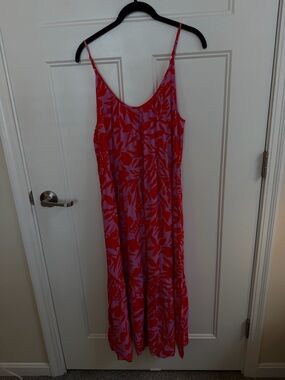 LOFT Red and Pink Patterned Sleeveless Maxi Dress